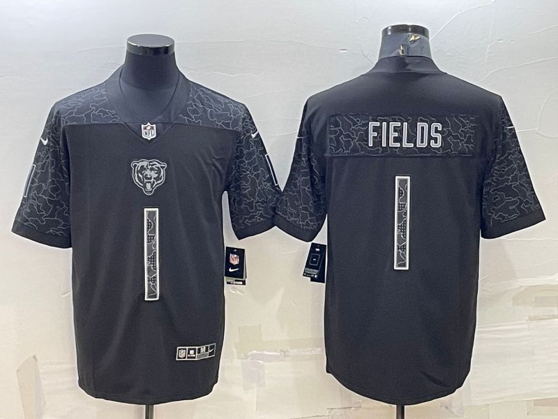 Men Chicago Bears #1 Fields Black Reflector 2022 Nike Limited NFL Jersey